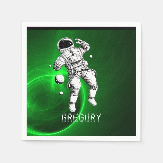 Green Galaxy Astronaut Personalised Napkin (Front)