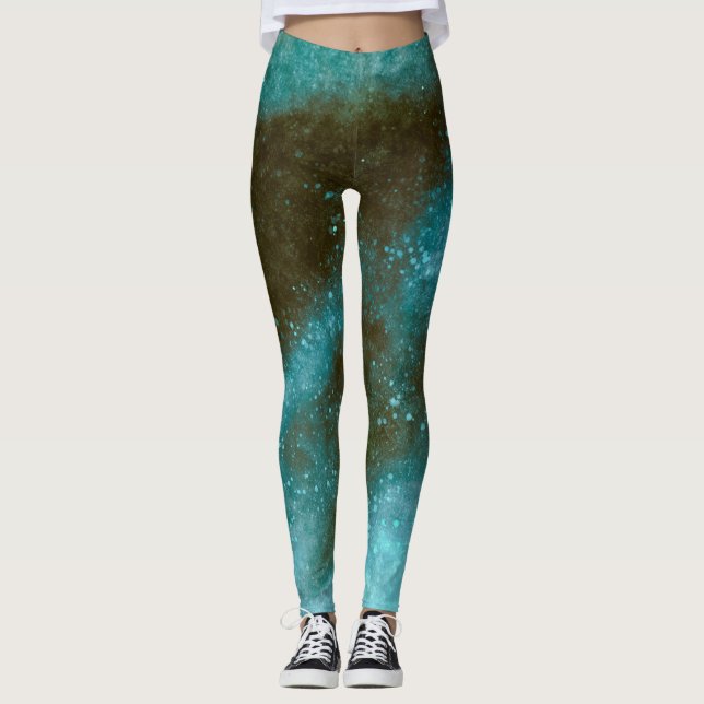 Green Galaxy Sparkle Abstract  Leggings (Front)
