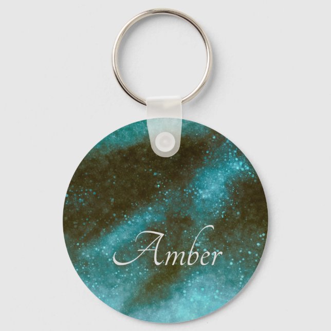 Green Galaxy Sparkle Abstract Personalised Key Ring (Front)