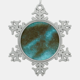 Green Galaxy Sparkles Abstract Snowflake Pewter Christmas Ornament