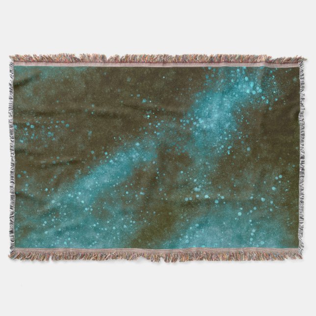 Green Galaxy Sparkles Abstract Throw Blanket (Front)