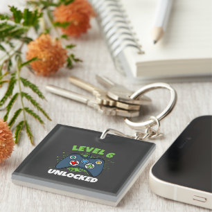 Green Game Controller Level 6 Unlocked Birthday Key Ring