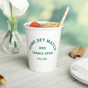 Green Game Set Match Crest Tennis Tournament  Paper Cups