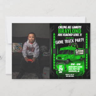 Green Game Truck Birthday Party Photo Invitation