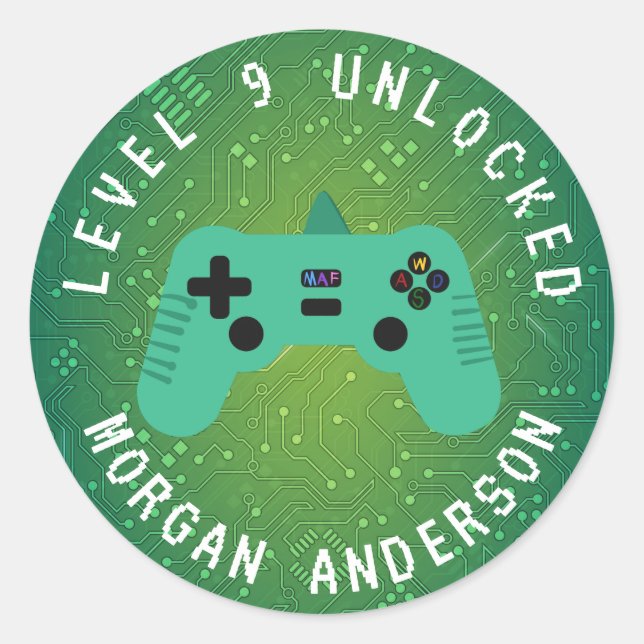 Green Gamer Birthday Level Up  Classic Round Sticker (Front)