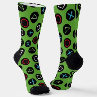 Green Gamer Console Buttons Socks Gaming