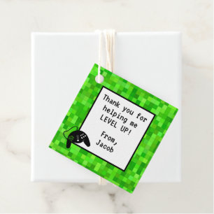 Green Gamer Pixels   Custom Birthday Party Favour Tags