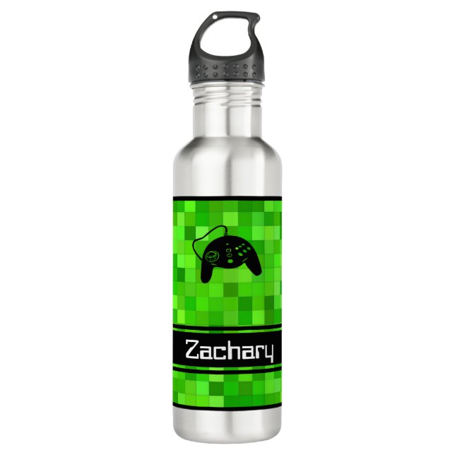Green Gamer Pixels | Personalised 710 Ml Water Bottle (Front)