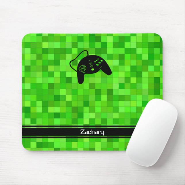 Green Gamer Pixels | Personalised Mouse Mat (With Mouse)