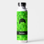 Green Gamer Pixels Personalised Water Bottle<br><div class="desc">A personalised water bottle that your child will love to use - featuring a pattern of green pixels (just like the popular video game) and a game controller along with a spot for their name (or other custom text) at the bottom. Matching products are also available for this design -...</div>