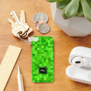 Green Gamer Pixels Personalized Key Ring