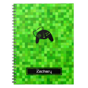 Green Gamer Pixels   Personalized Spiral Notebook