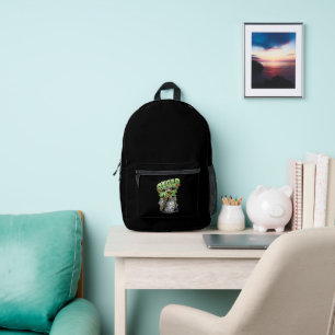 Green Garbage Monster Printed Backpack