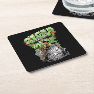 Green Garbage Monster Square Paper Coaster