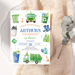 Green Garbage Truck 4th Birthday Invitation