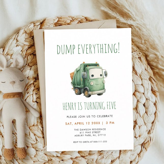 Green Garbage Truck Birthday Invitation (Creator Uploaded)