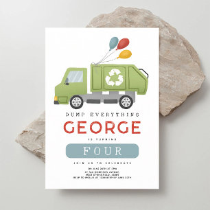 Green Garbage Truck Boys Birthday Invitation