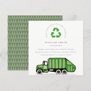 Green Garbage Truck Kids Any Age Birthday Invite