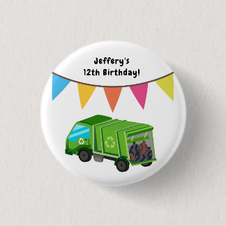 Green Garbage Truck - Kid's Birthday 3 Cm Round Badge