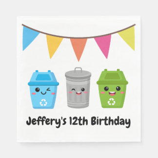 Green Garbage Truck - Kid's Birthday Napkin
