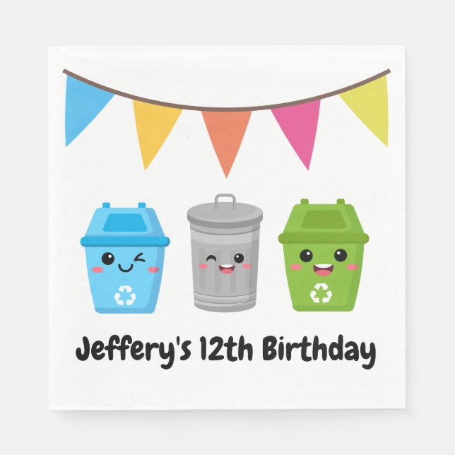 Green Garbage Truck - Kid's Birthday Napkin (Front)