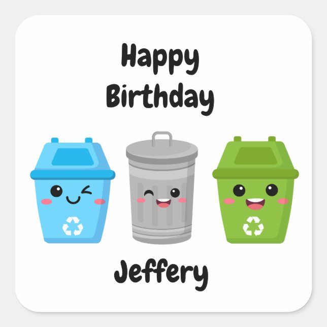 Green Garbage Truck - Kid's Birthday Square Sticker (Front)
