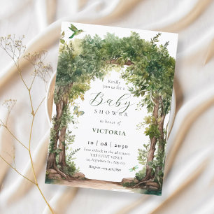 Green garden arch leaves baby shower invitation