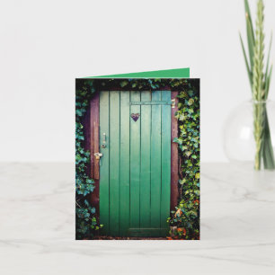 Green garden door Birthday greeting card