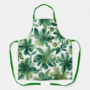 Green Garden Floral Botanical Watercolor Painting Apron
