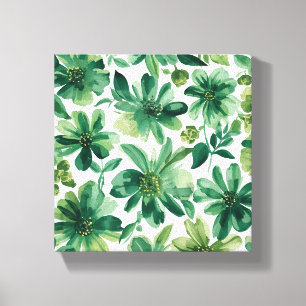 Green Garden Floral Botanical Watercolor Painting Canvas Print