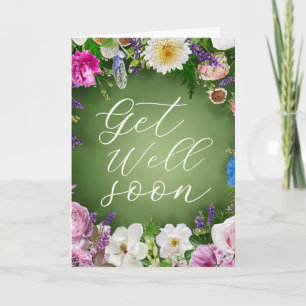 Green Garden Floral Get Well Soon Personalized  Card