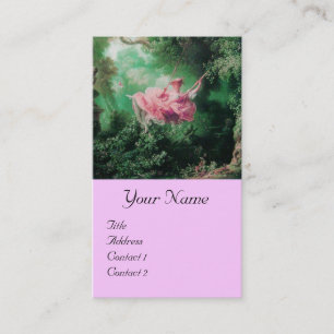 Green Garden,Pink Rococo Lady on Swing Monogram Business Card