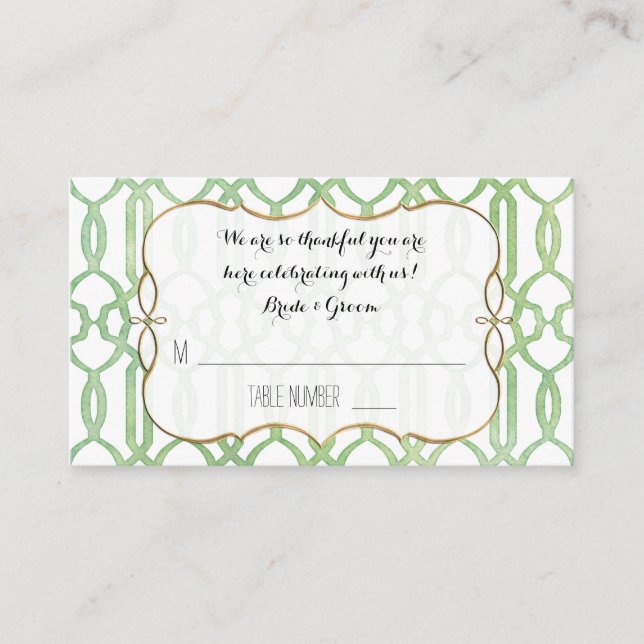 Green Garden Trellis Wedding Table Place Cards (Front)