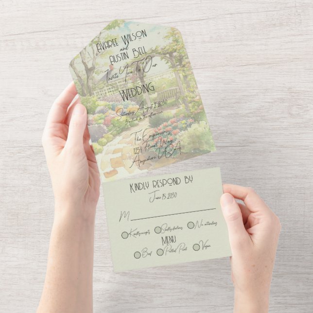 Green Garden Wedding  All In One Invitation (Tearaway)