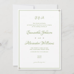 Green Garden Wedding Ceremony Minimalist Script Invitation
