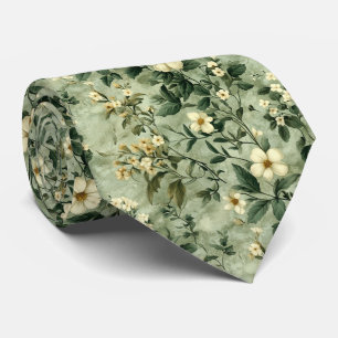 Green Garden Wildflower Blooms Personalize Wedding Tie