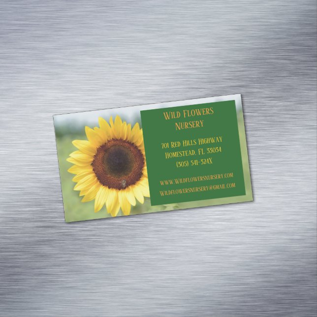 Green Gardener Landscaper  Florist Sunflower Magnetic Business Card (In Situ)