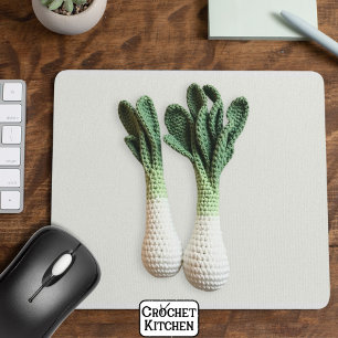 Green Gardener Minimalist Crochet Leek Yarn Art  Mouse Mat