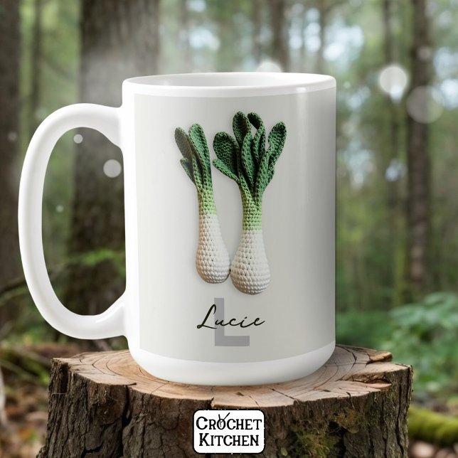 Green Gardener Minimalist Crochet Leeks Name  Coffee Mug (Creator Uploaded)