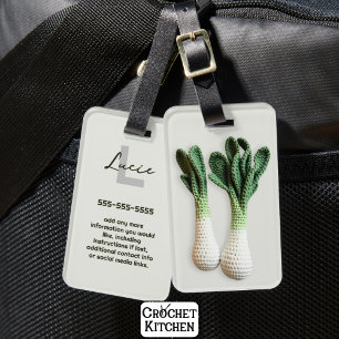 Green Gardener Minimalist Crochet Leeks Name Luggage Tag