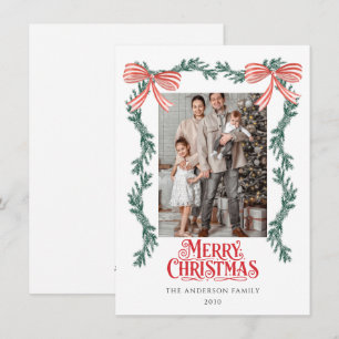 green garland Custom Personalised Photo Christmas Holiday Card