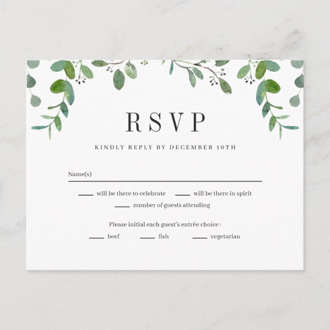 Green Garland Greenery Wedding RSVP Reply Card (Front)