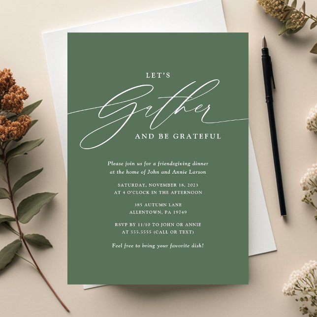 Green Gather and Be Grateful Friendsgiving Invitation (Creator Uploaded)