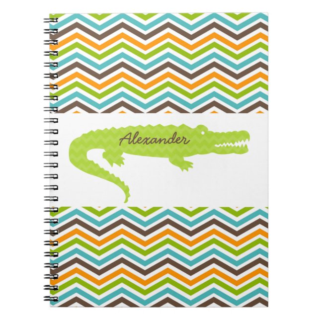 Green Gator on Chevron Personalised Notebook (Front)