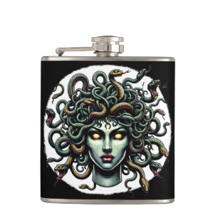Green Gazing Medusa Head full of Snakes Hip Flask