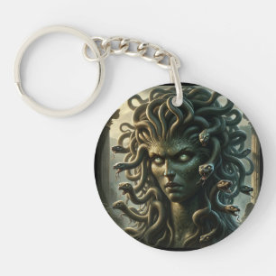 Green Gazing Medusa Head full of Snakes Key Ring