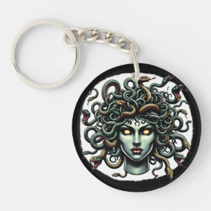 Green Gazing Medusa Head full of Snakes Key Ring