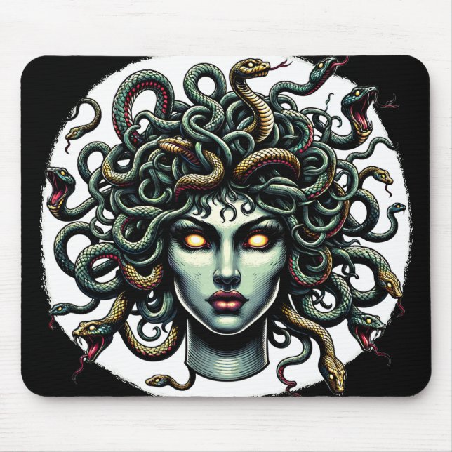 Green Gazing Medusa Head full of Snakes Mouse Mat (Front)