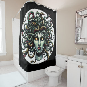 Green Gazing Medusa Head full of Snakes Shower Curtain