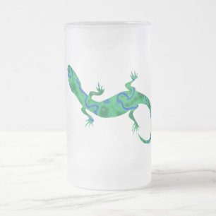 Green Gecko Frosted Glass Beer Mug